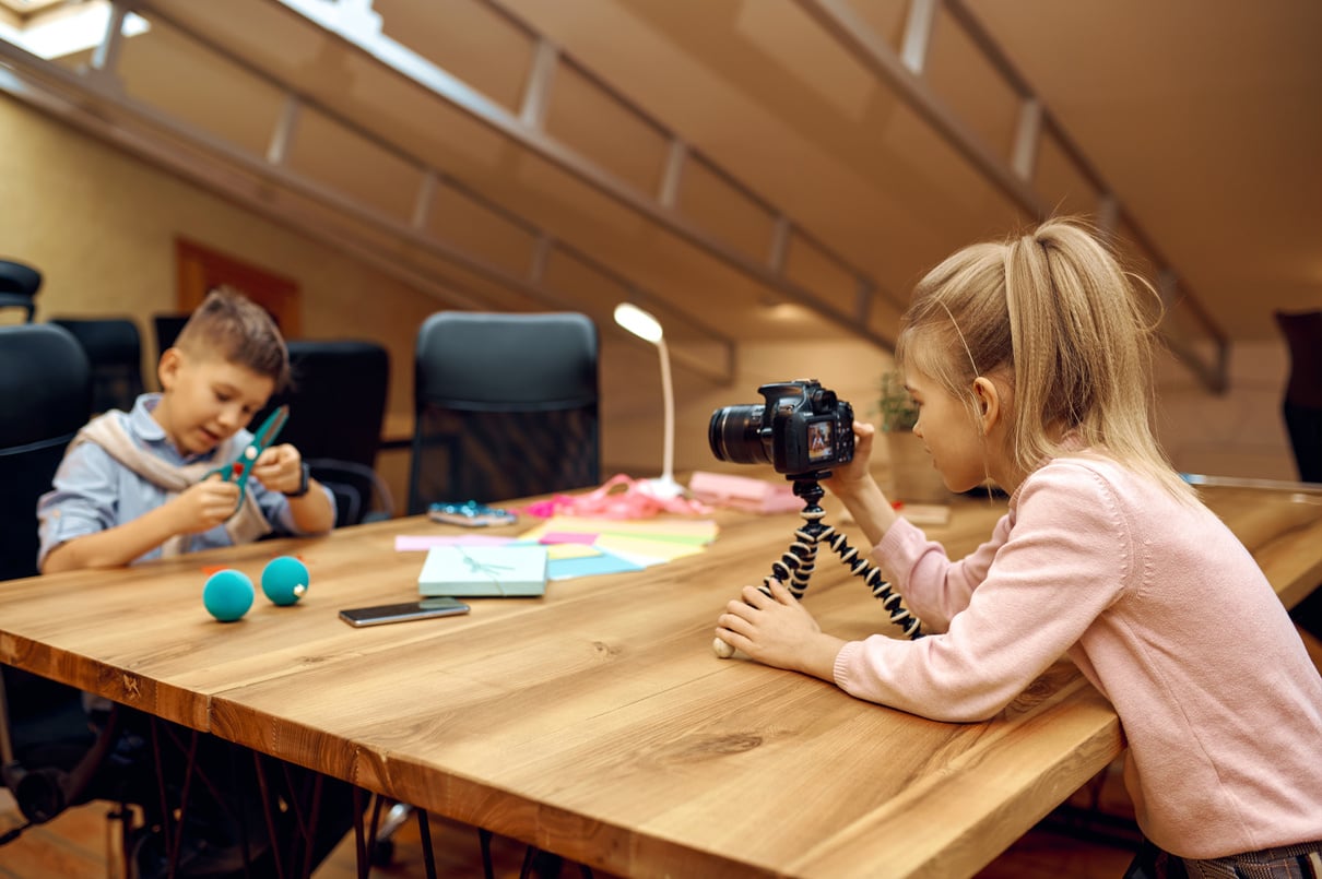 Children Bloggers Shooting on Camera for Blog